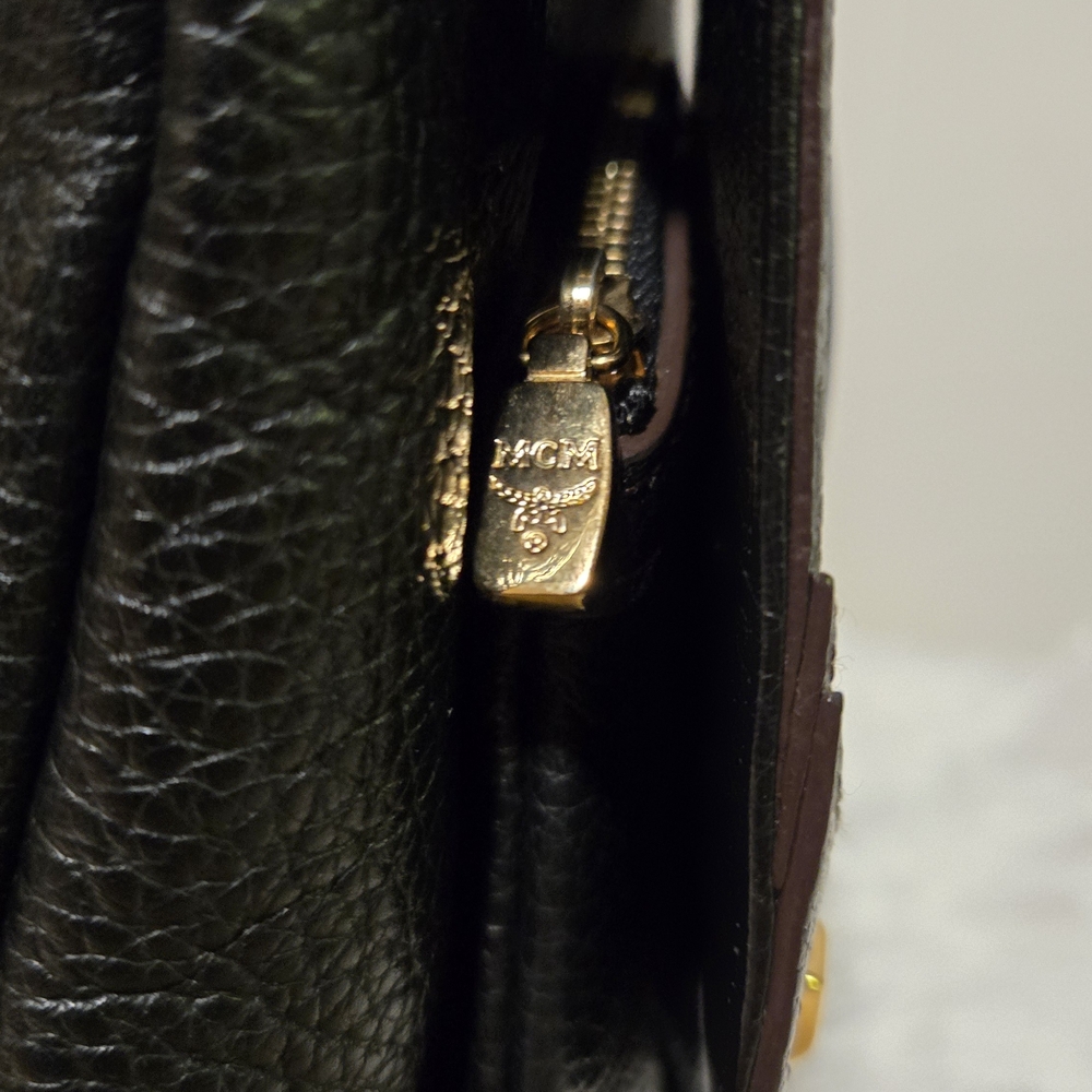 MCM Black Leather Shoulder Bag with Gold Accents with COA - Picture 12 of 16